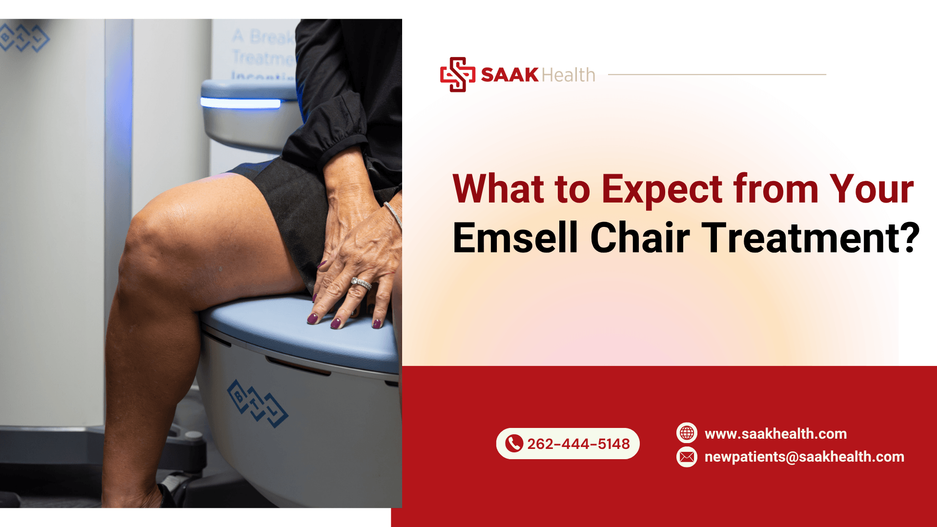 Patient sitting on Emsella chair for non-invasive pelvic floor treatment to improve bladder control