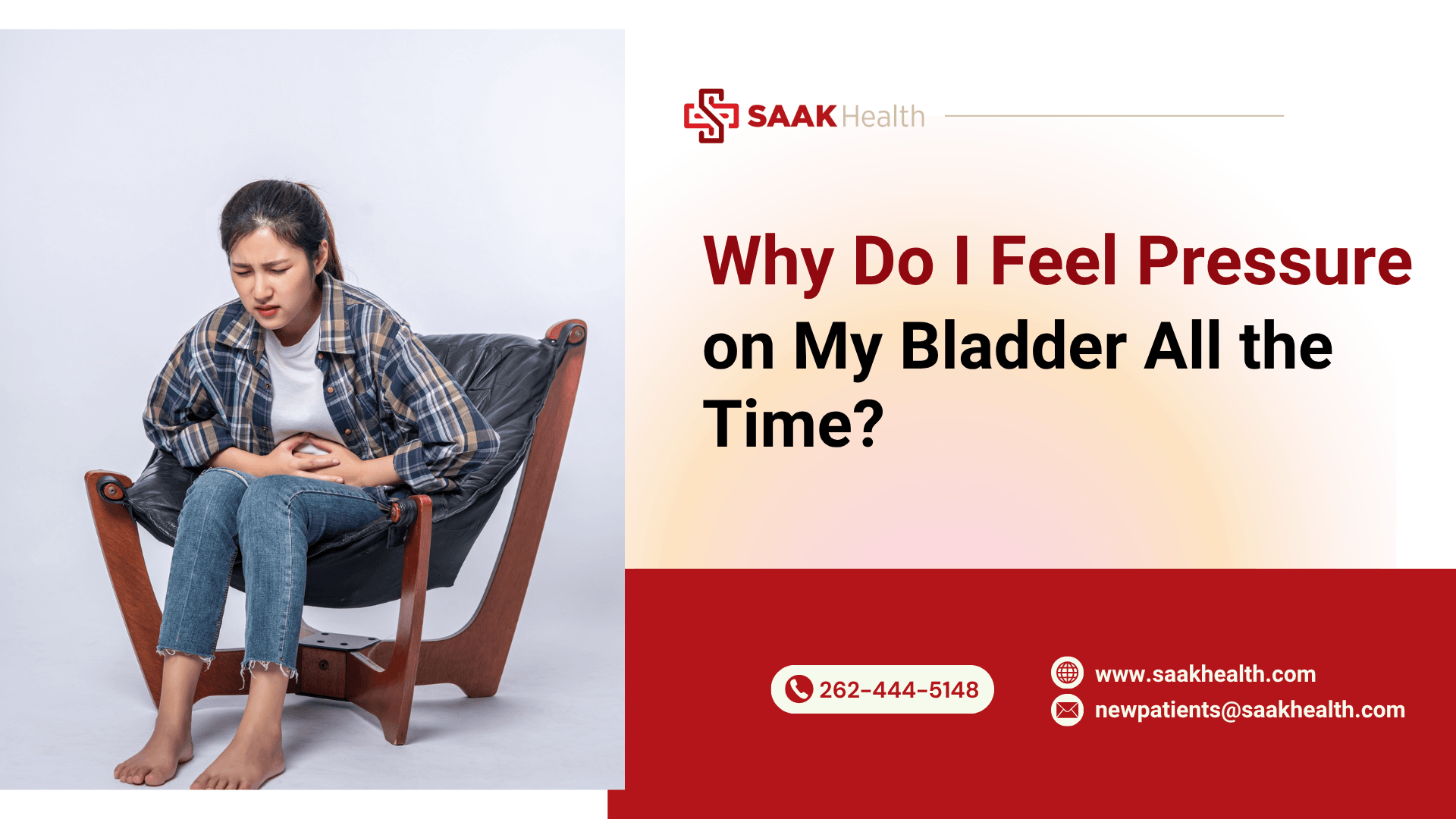 Person experiencing constant bladder pressure and urinary urgency due to bladder health conditions