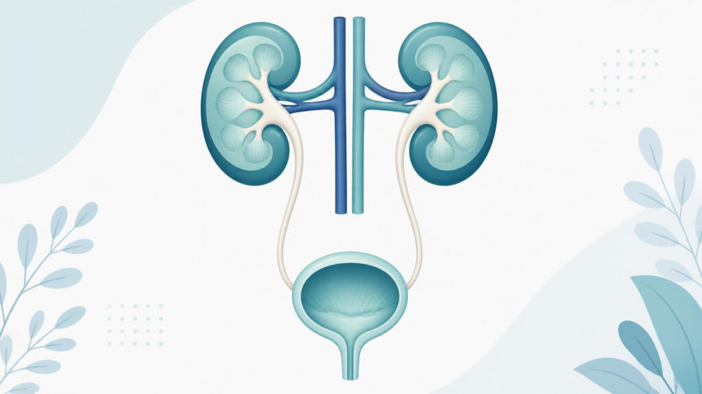 Illustration of the urinary system showing the kidneys, ureters and bladder